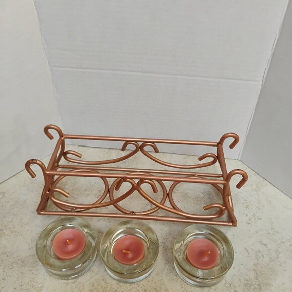 Votive / Tea Light Candle Holder Metal Frame Rose Gold Coloring - Picture 2 of 6